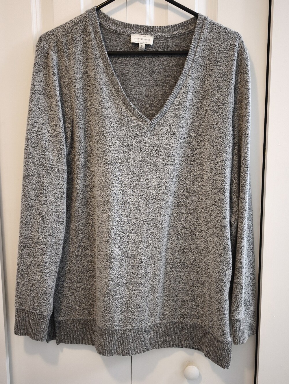 Lucky Brand Women’s M Gray Marled V Neck Long Sleeve Sweater Top